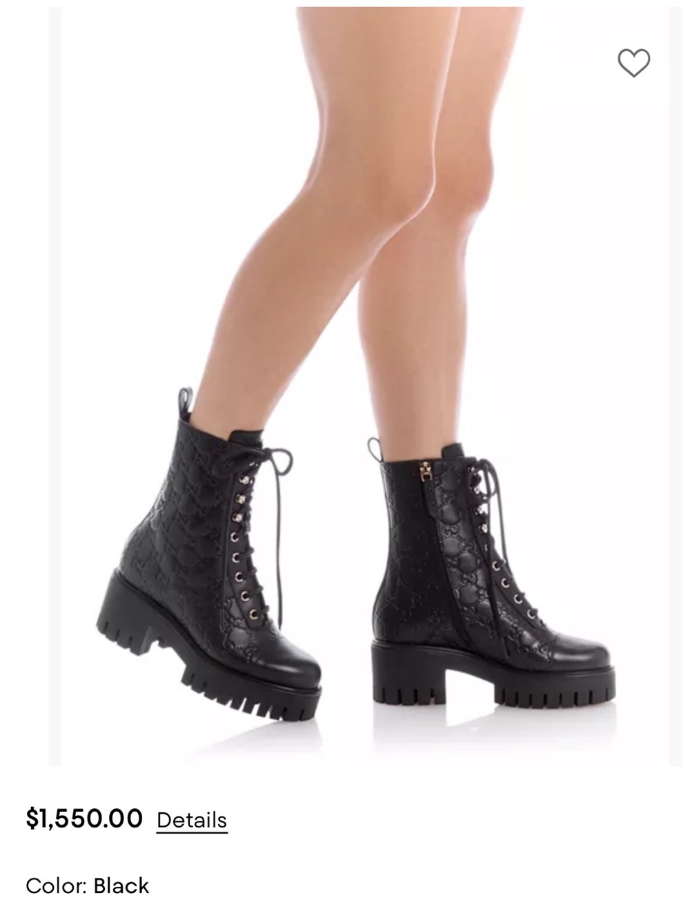 Gucci Black Embossed Lace-Up Lug Sole Combat Boot - Picture 2 of 6